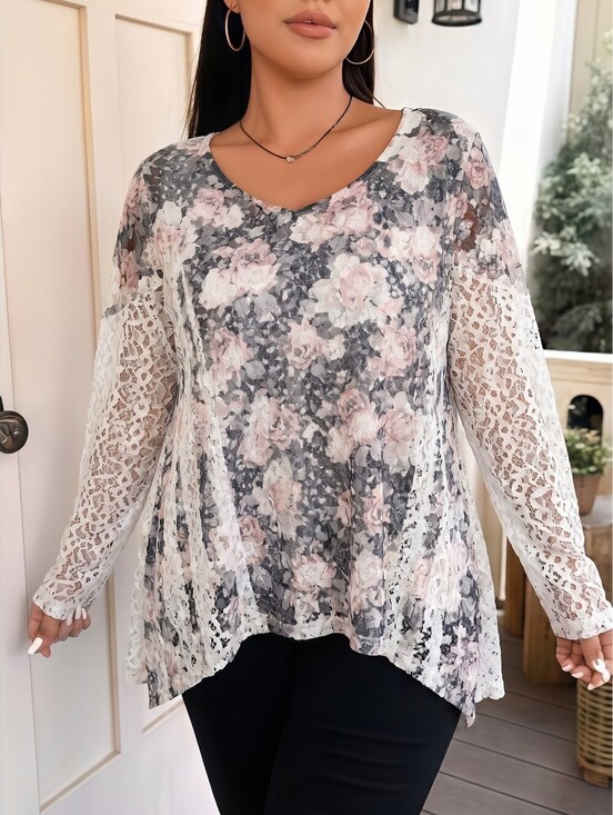 Brittany Black Tops - Brittany Black Plus Size Vintage Cream Floral Drapey Lace Lined Top. Y2k Size 1X